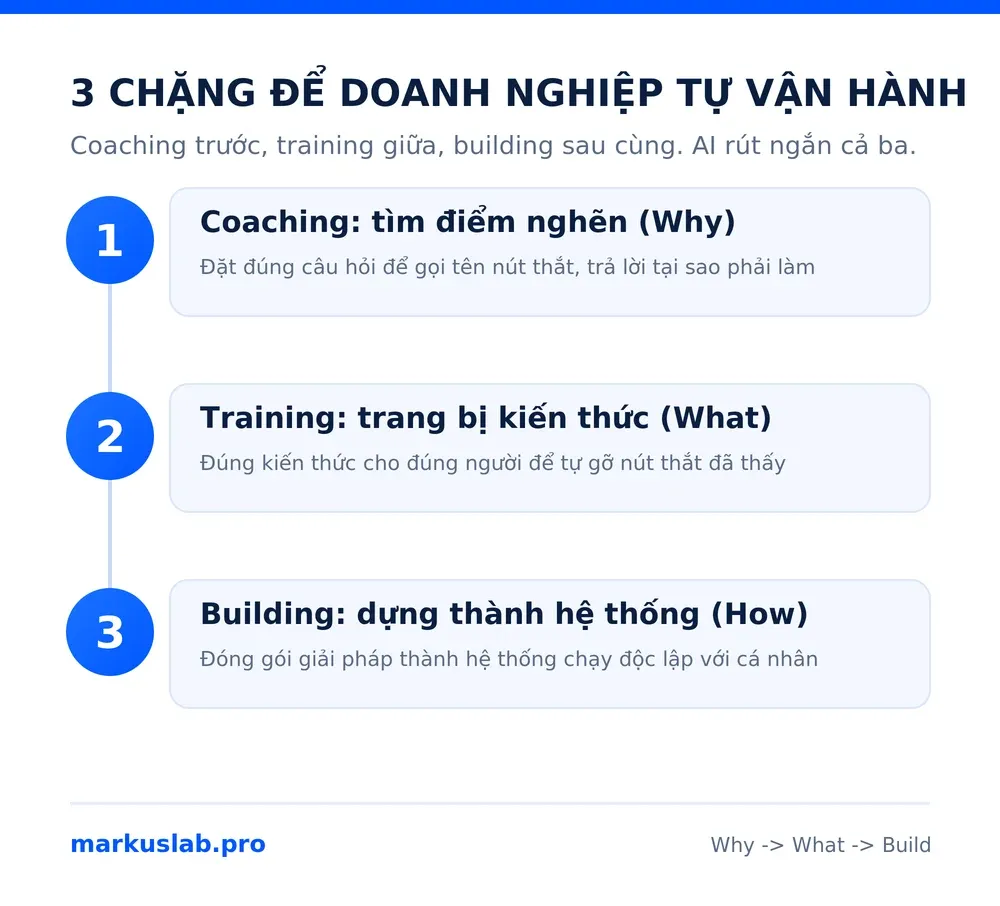 Trình tự coaching training building: ba chặng đưa doanh nghiệp tự vận hành